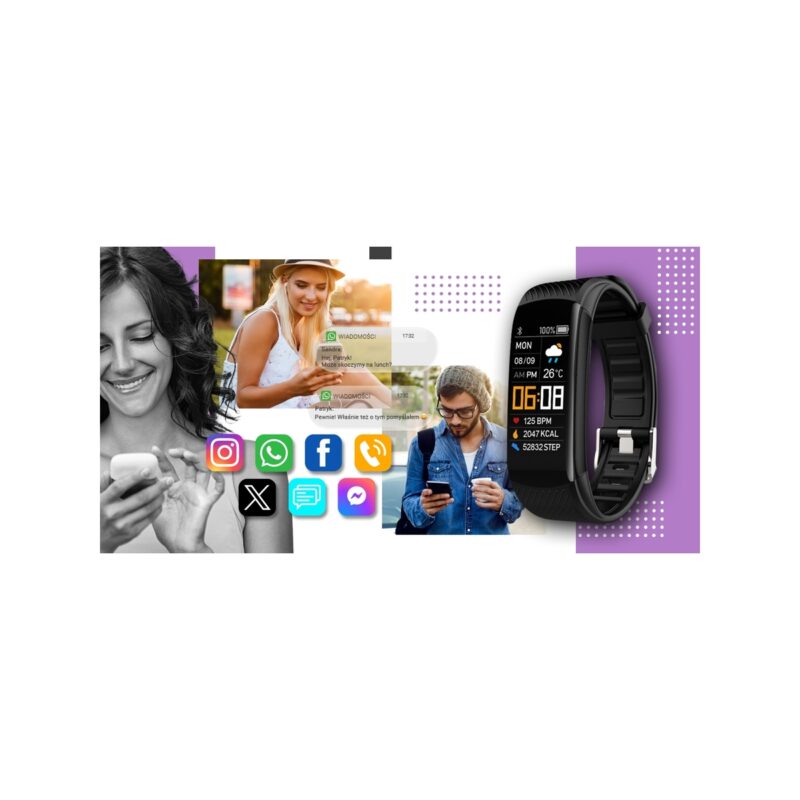 Smartwatch GIEWONT Czarno Jasnofioletowy 2 Paski GW200-8