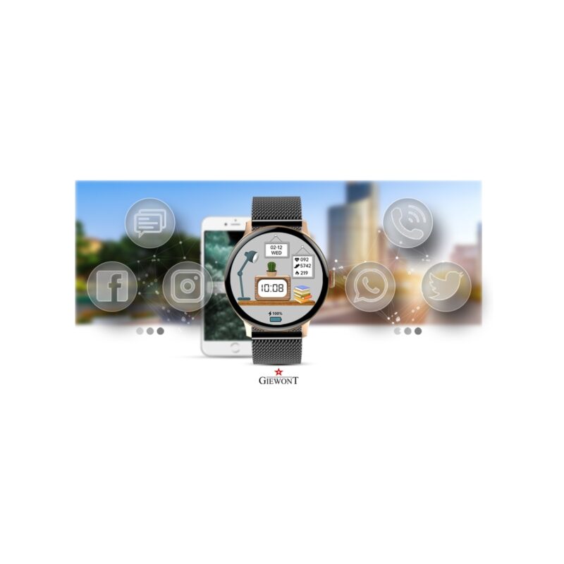 Smartwatch Damski GIEWONT Różowe Złoto Czarny GW330-4