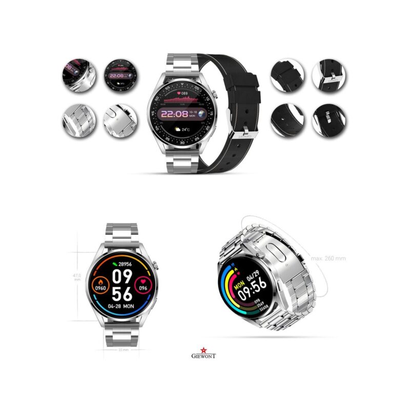 Smartwatch GIEWONT Vertex SmartCall GW450-5 Silver/Carbon Leather