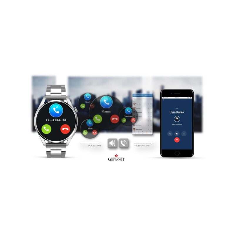 Smartwatch GIEWONT Vertex SmartCall GW450-5 Silver/Carbon Leather