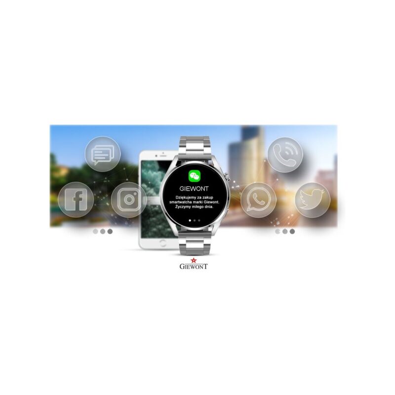 Smartwatch GIEWONT Vertex SmartCall GW450-5 Silver/Carbon Leather