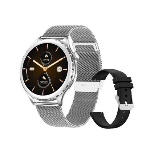 Smartwatch Damski Rubicon RNCF02-1 Srebrno-Srebrny + Czarny Silikonowy Pasek