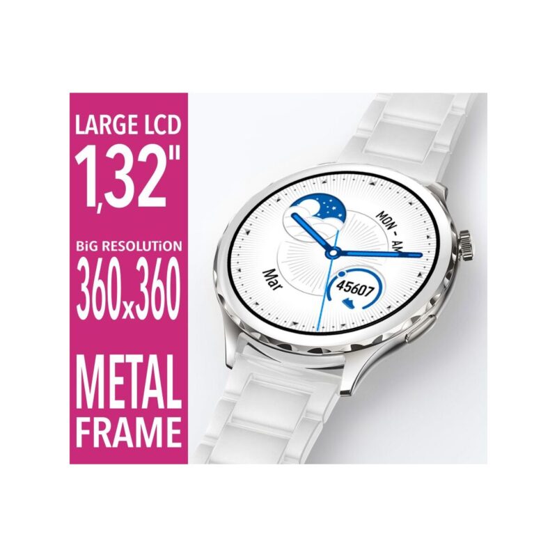 66_53_46_max Smartwatch Damski Rubicon RNCF02-1 Srebrno-Srebrny + Czarny Silikonowy Pasek