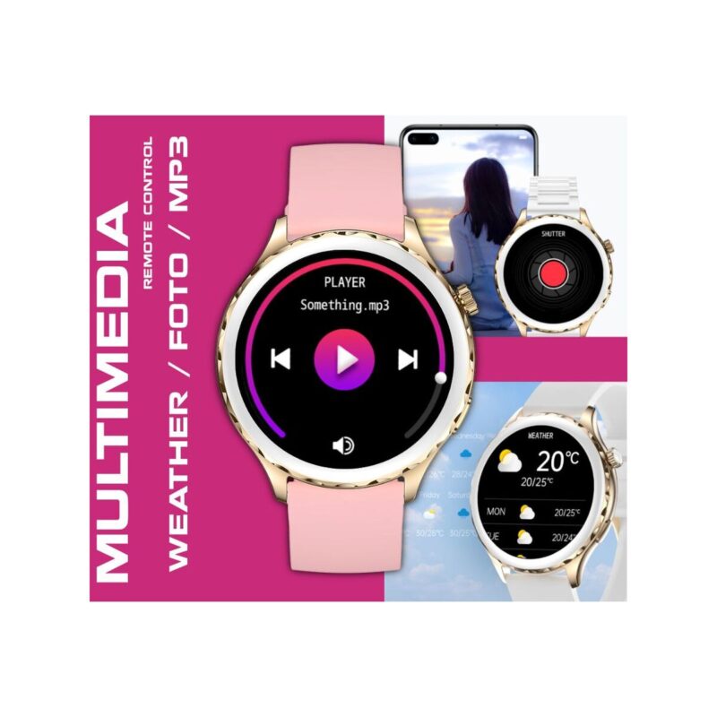 Smartwatch Damski Rubicon RNCF02-2 Złoty + Pasek Różowy