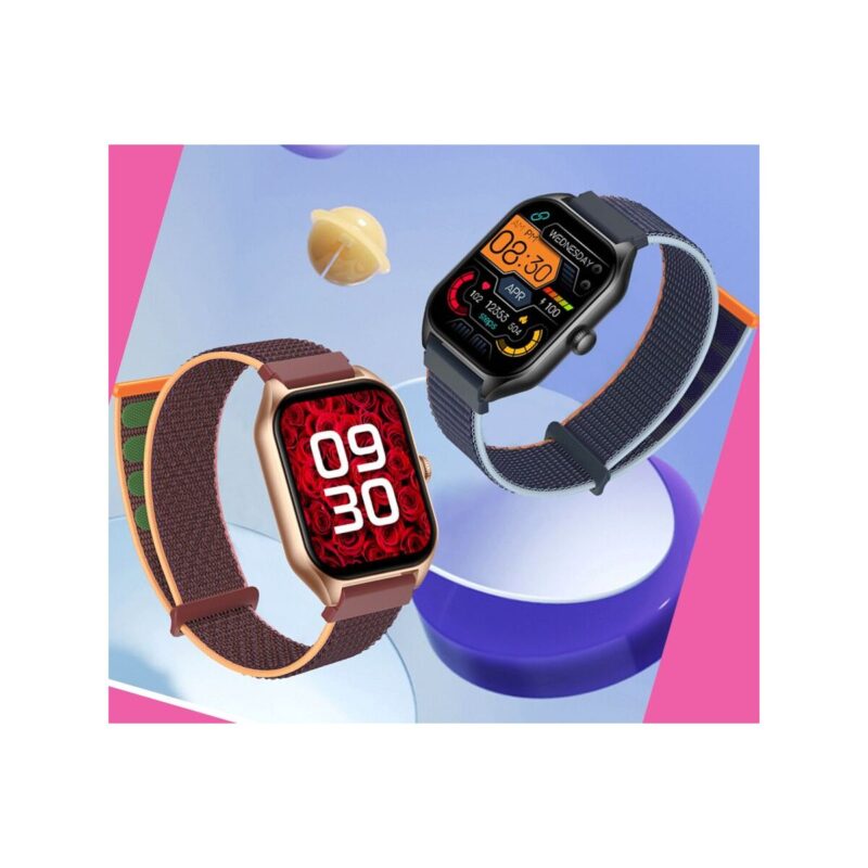 Smartwatch Rubicon RNCF03-1 Czarny+ Niebiesko-Pomarańczowy Pasek Parciany