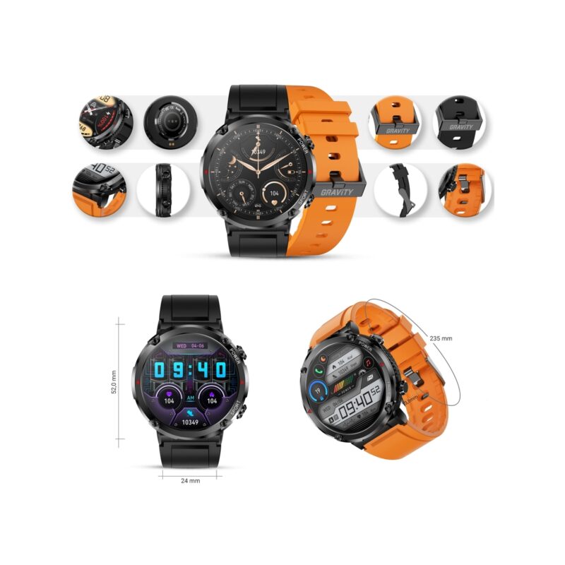 Smartwatch Gravity GT21-2 + Pomarańczowy Pasek Silikonowy