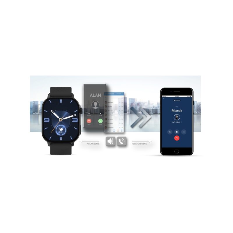 Smartwatch Gravity GT15-1 Czarny Pasek Silikonowy + Czarna Bransoleta