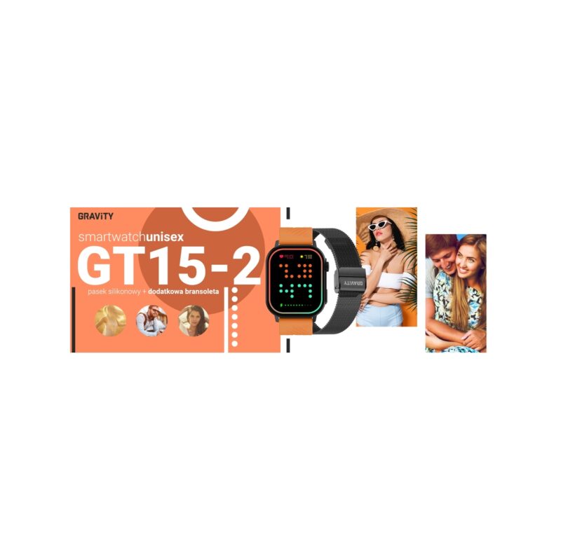 Smartwatch Gravity GT15-2 Pomarańczowy Pasek Silikonowy + Czarna Bransoleta