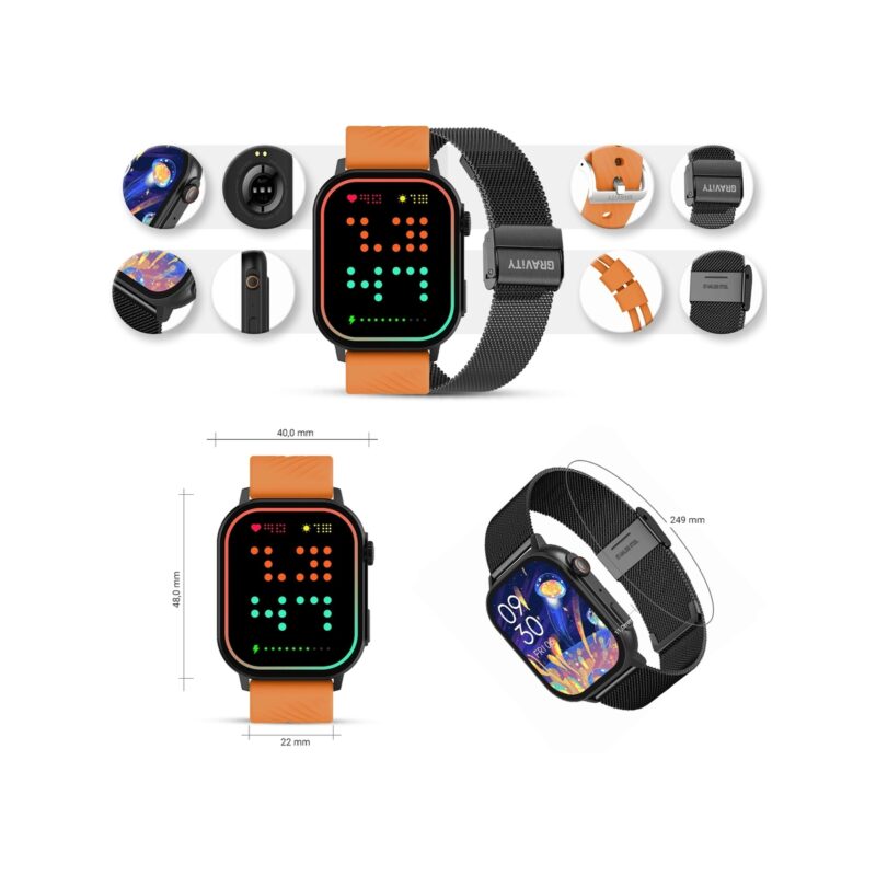 Smartwatch Gravity GT15-2 Pomarańczowy Pasek Silikonowy + Czarna Bransoleta