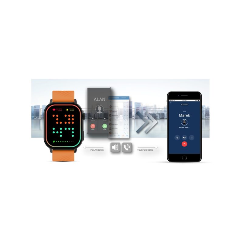 Smartwatch Gravity GT15-2 Pomarańczowy Pasek Silikonowy + Czarna Bransoleta