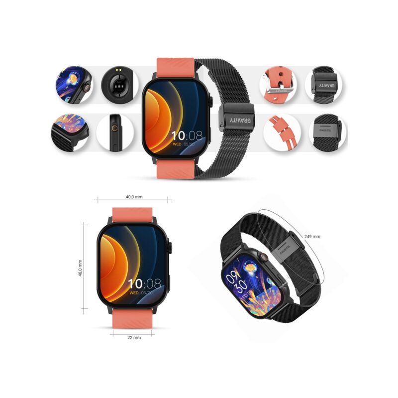 Smartwatch Gravity GT15-3 Czerwony Pasek Silikonowy + Czarna Bransoleta