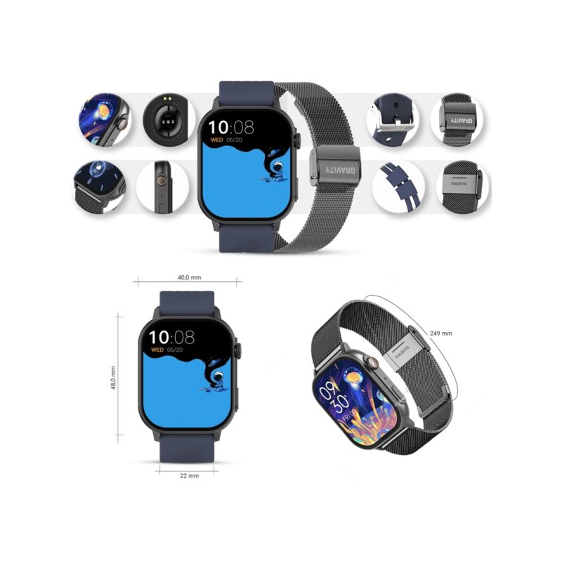 Smartwatch Gravity GT15-4 Niebieski Pasek Silikonowy + Tytanowa Bransoleta