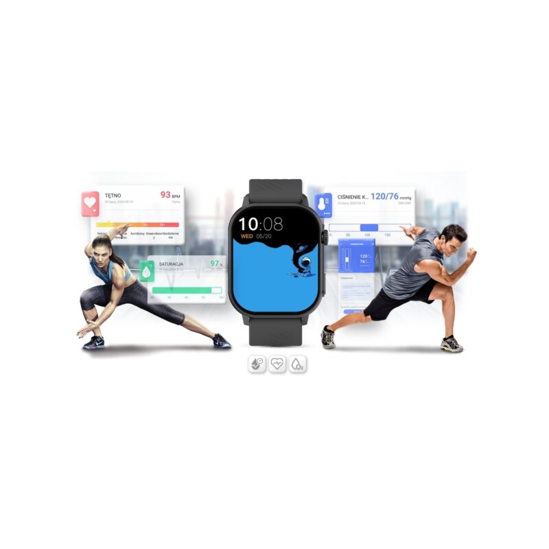 Smartwatch Gravity GT15-5 Czarny Pasek Silikonowy + Tytanowa Bransoleta