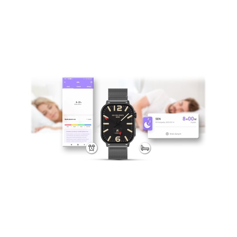 Smartwatch Gravity GT15-5 Czarny Pasek Silikonowy + Tytanowa Bransoleta