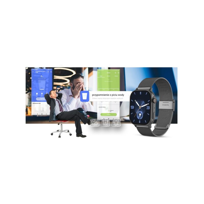 Smartwatch Gravity GT15-5 Czarny Pasek Silikonowy + Tytanowa Bransoleta