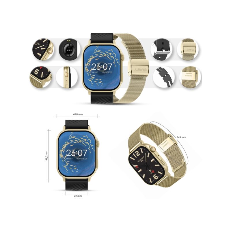 Smartwatch Gravity GT15-6 Czarny Pasek Silikonowy + Złota Bransoleta