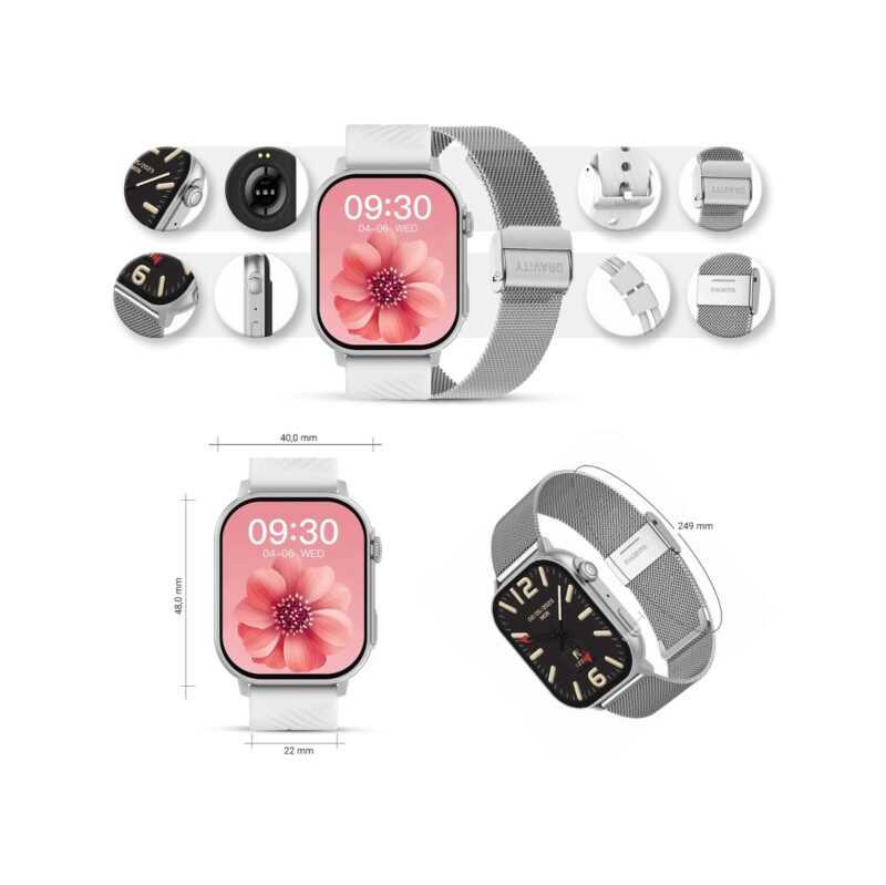 Smartwatch Gravity GT15-8 Szary Pasek Silikonowy + Srebrna Bransoleta