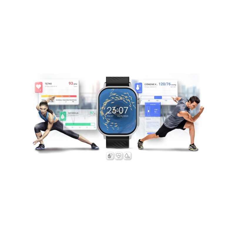 Smartwatch Gravity GT15-9 Czarny Pasek Silikonowy + Srebrna Bransoleta