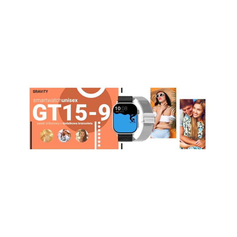 Smartwatch Gravity GT15-9 Czarny Pasek Silikonowy + Srebrna Bransoleta