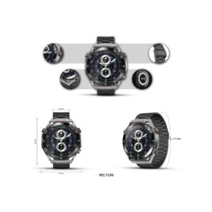 Smartwatch VELTORI VT100-1 + Czarny Pasek Silikonowy + Czarny Eko Skóra