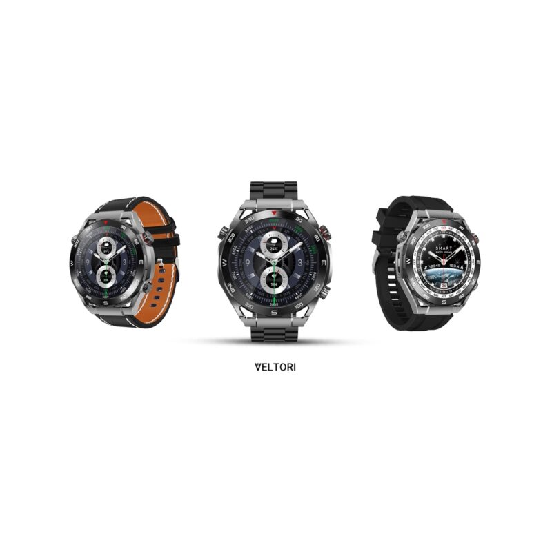 Smartwatch VELTORI VT100-1 + Czarny Pasek Silikonowy + Czarny Eko Skóra