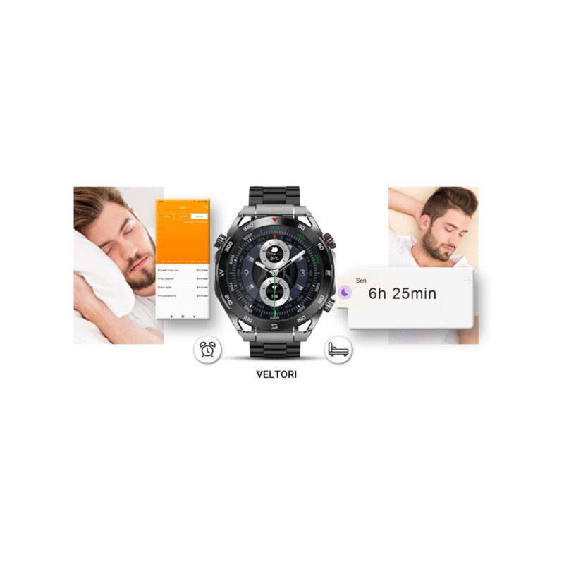 Smartwatch VELTORI VT100-1 + Czarny Pasek Silikonowy + Czarny Eko Skóra