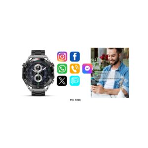 Smartwatch VELTORI VT100-1 + Czarny Pasek Silikonowy + Czarny Eko Skóra