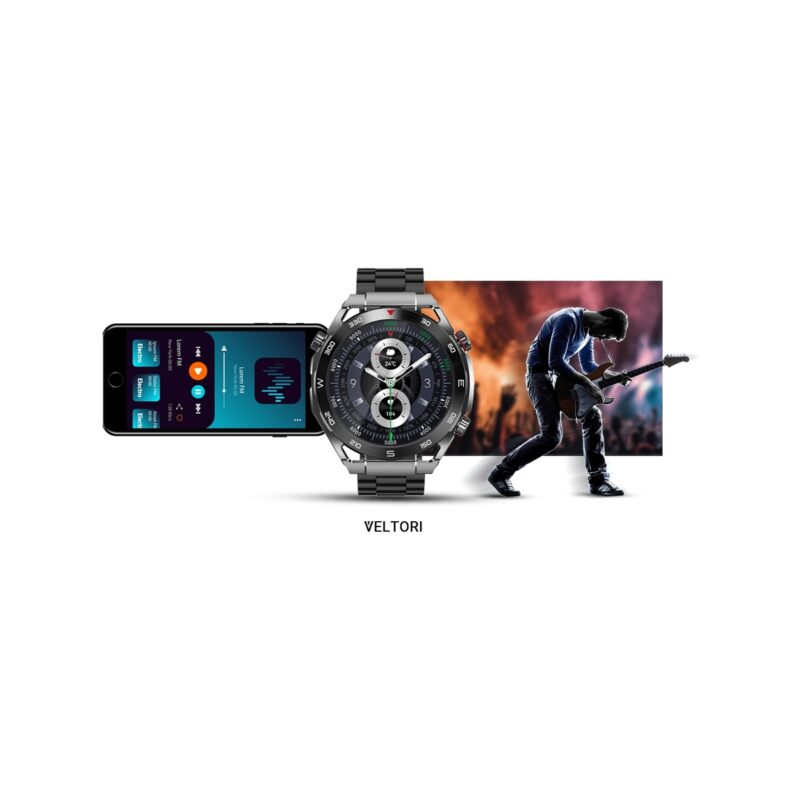 Smartwatch VELTORI VT100-1 + Czarny Pasek Silikonowy + Czarny Eko Skóra