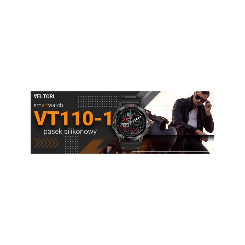 Smartwatch VELTORI VT110-1 Czarny Pasek Silikonowy