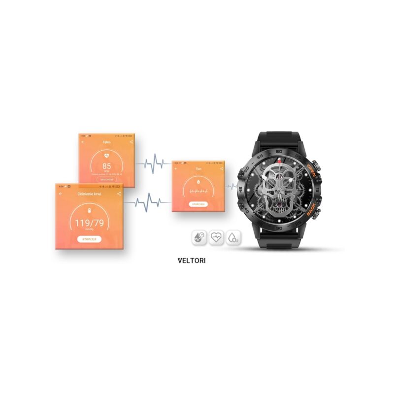 Smartwatch VELTORI VT120-1 Czarny Pasek Silikonowy