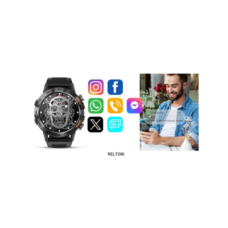 Smartwatch VELTORI VT120-1 Czarny Pasek Silikonowy