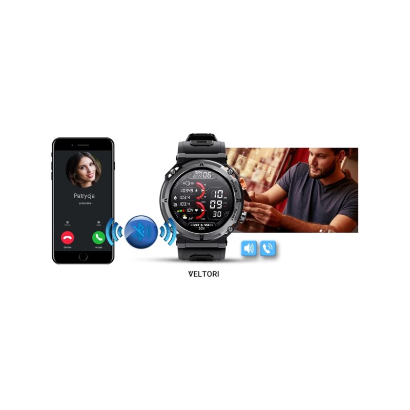 Smartwatch VELTORI VT130-1 Czarny Pasek Silikonowy
