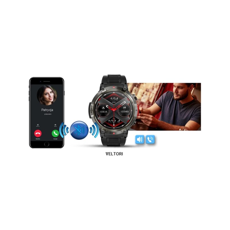 Smartwatch VELTORI VT140-1 Czarny Pasek Silikonowy