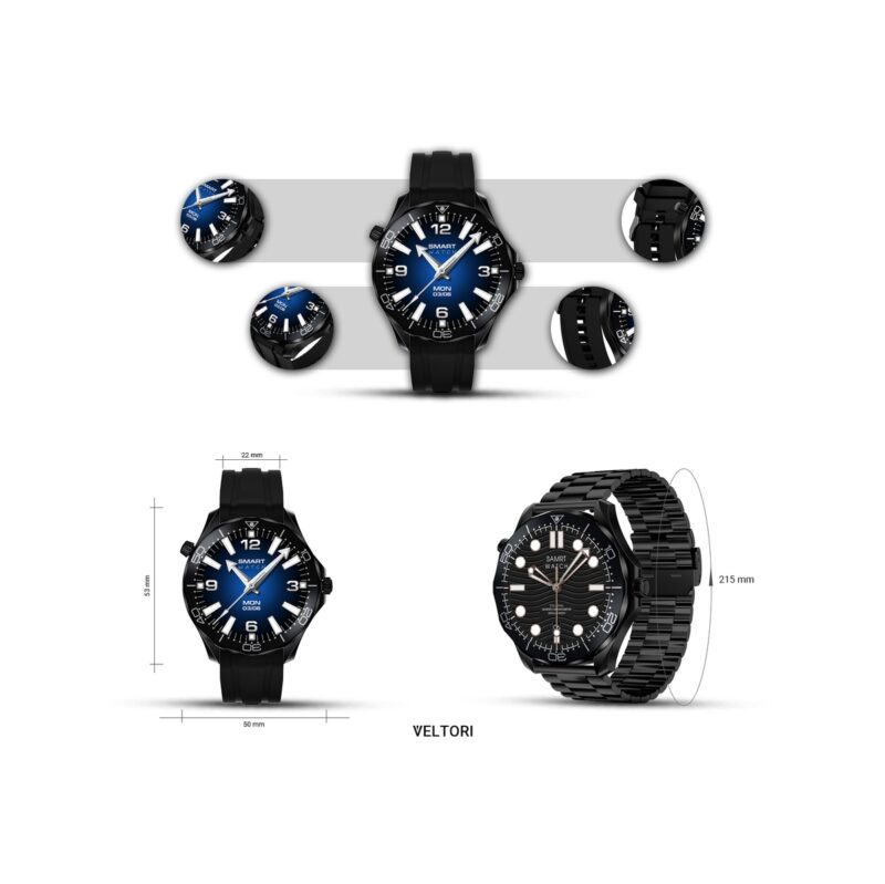 Smartwatch VELTORI VT150-1 Czarny Pasek Silikonowy + Czarna Bransoleta