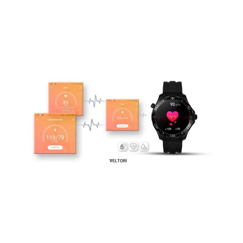Smartwatch VELTORI VT150-1 Czarny Pasek Silikonowy + Czarna Bransoleta