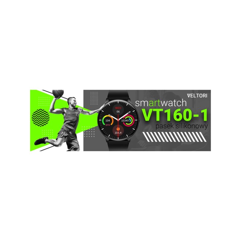 Smartwatch VELTORI VT160-1 Czarny Pasek Silikonowy