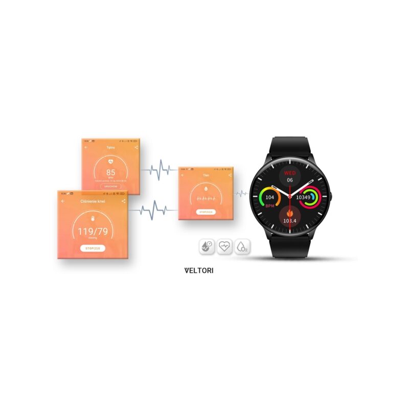 Smartwatch VELTORI VT160-1 Czarny Pasek Silikonowy