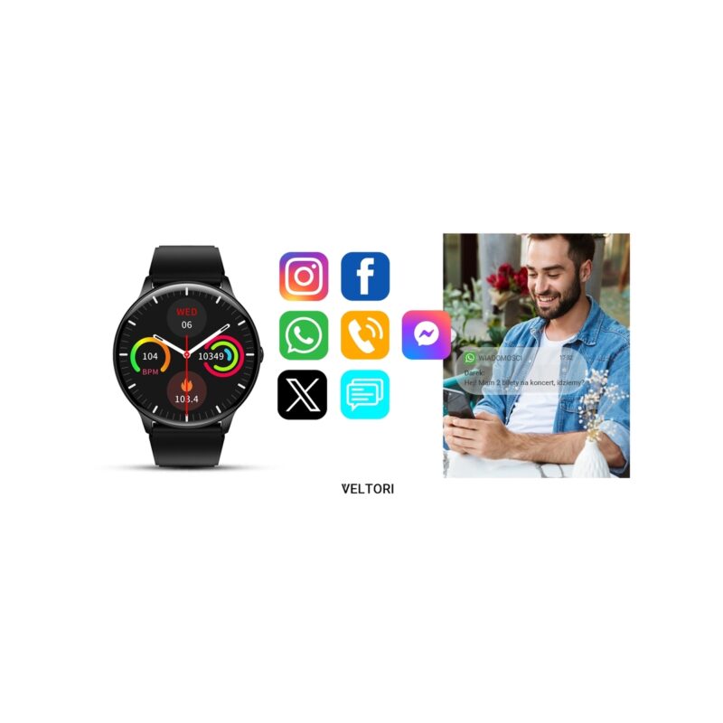Smartwatch VELTORI VT160-1 Czarny Pasek Silikonowy