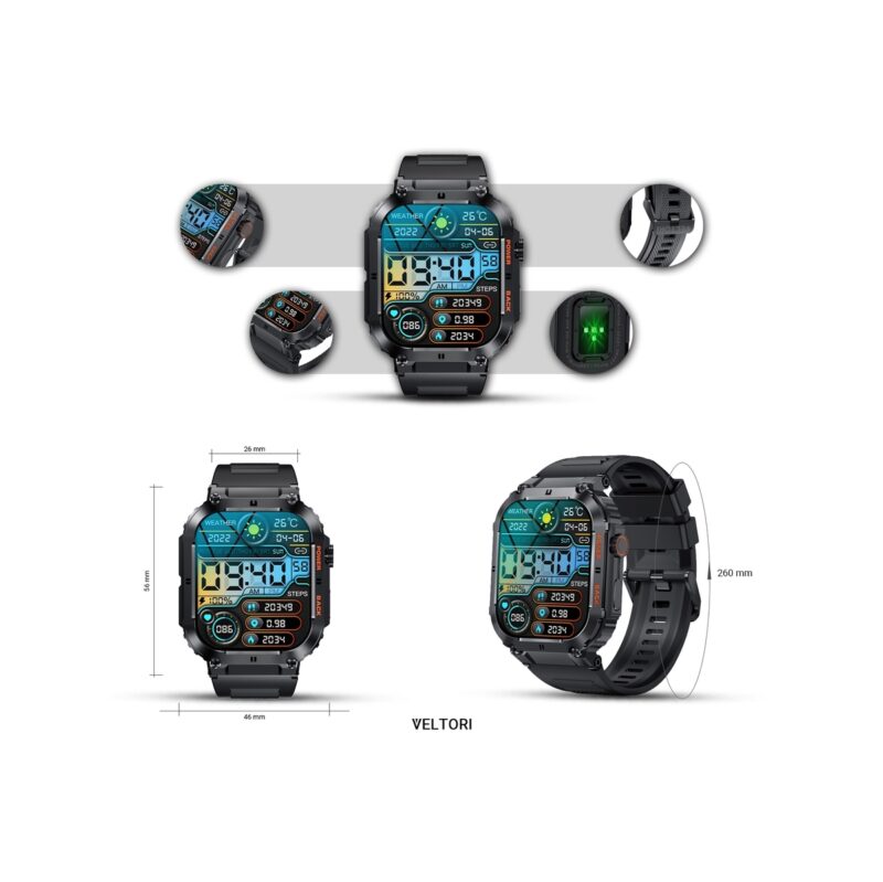 Smartwatch VELTORI VT200-1 Czarny Pasek Silikonowy