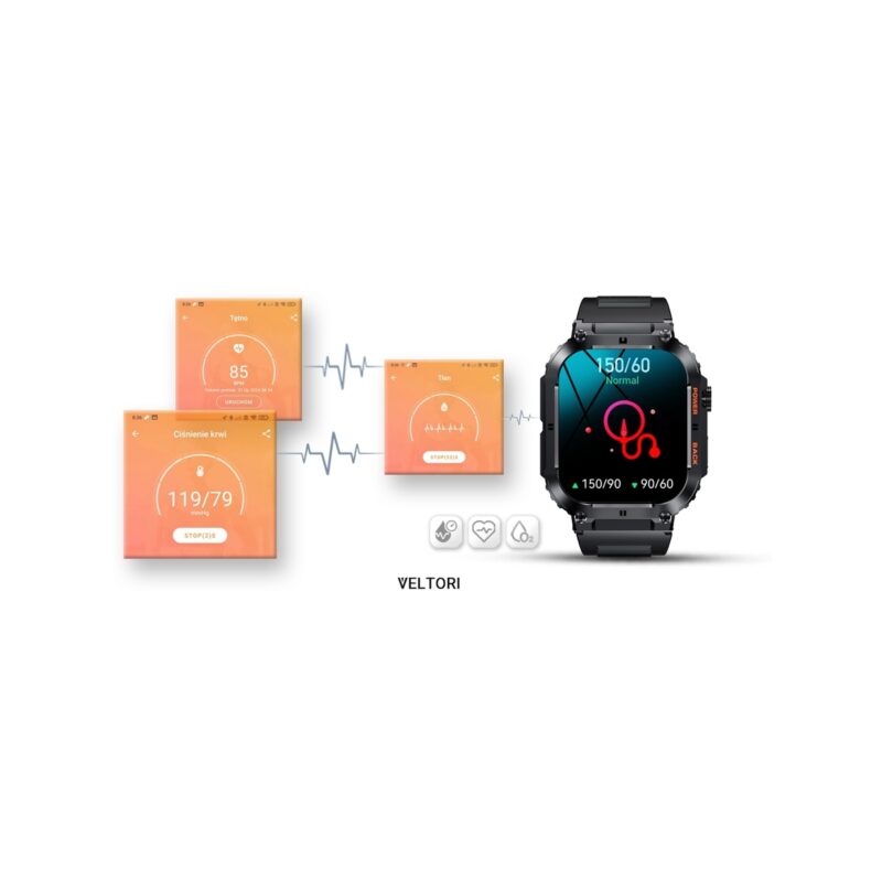 Smartwatch VELTORI VT200-1 Czarny Pasek Silikonowy