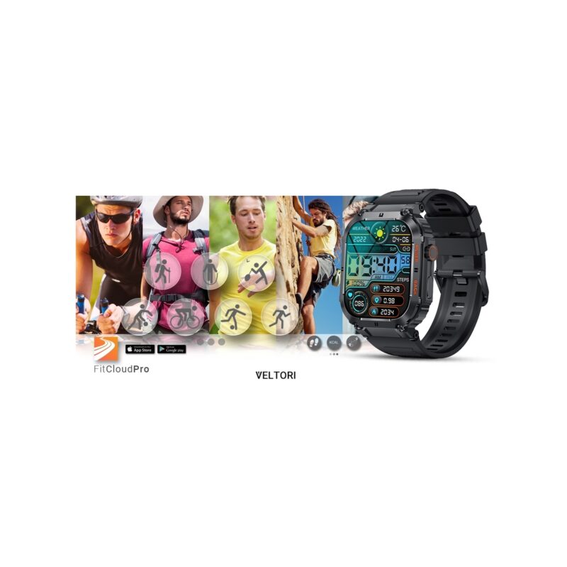 Smartwatch VELTORI VT200-1 Czarny Pasek Silikonowy