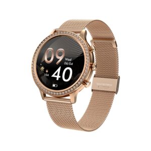 77_33_73_max Smartwatch Damski VELTORI VT310-1 Złota Bransoleta + Różowy Pasek Silikonowy
