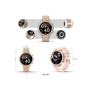 77_33_81_max Smartwatch Damski VELTORI VT310-1 Złota Bransoleta + Różowy Pasek Silikonowy