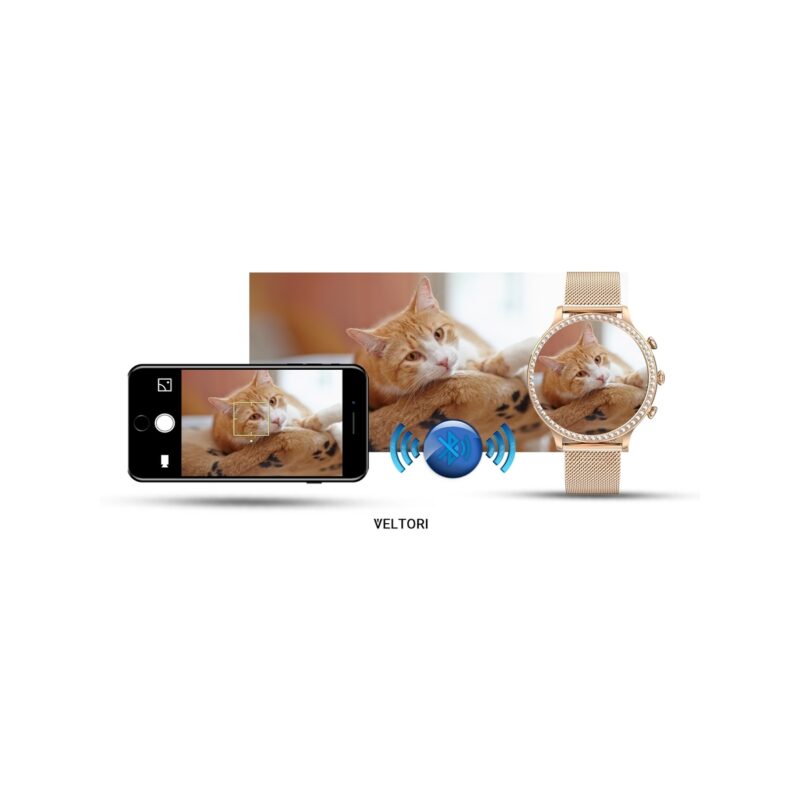 77_33_88_max Smartwatch Damski VELTORI VT310-1 Złota Bransoleta + Różowy Pasek Silikonowy