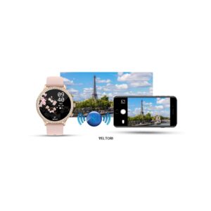 77_33_89_max Smartwatch Damski VELTORI VT310-1 Złota Bransoleta + Różowy Pasek Silikonowy