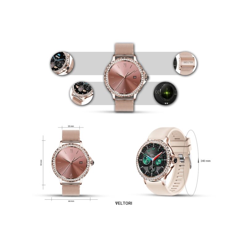 77_34_105_max Smartwatch Damski VELTORI VT320-1 Złota Bransoleta + Różowy Pasek Silikonowy