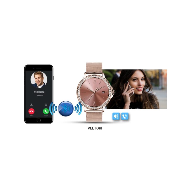 77_34_115_max Smartwatch Damski VELTORI VT320-1 Złota Bransoleta + Różowy Pasek Silikonowy