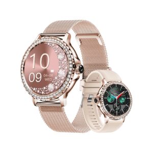 77_34_94_max Smartwatch Damski VELTORI VT320-1 Złota Bransoleta + Różowy Pasek Silikonowy