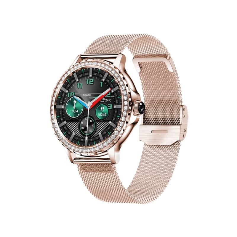 77_34_95_max Smartwatch Damski VELTORI VT320-1 Złota Bransoleta + Różowy Pasek Silikonowy