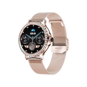 77_34_96_max Smartwatch Damski VELTORI VT320-1 Złota Bransoleta + Różowy Pasek Silikonowy